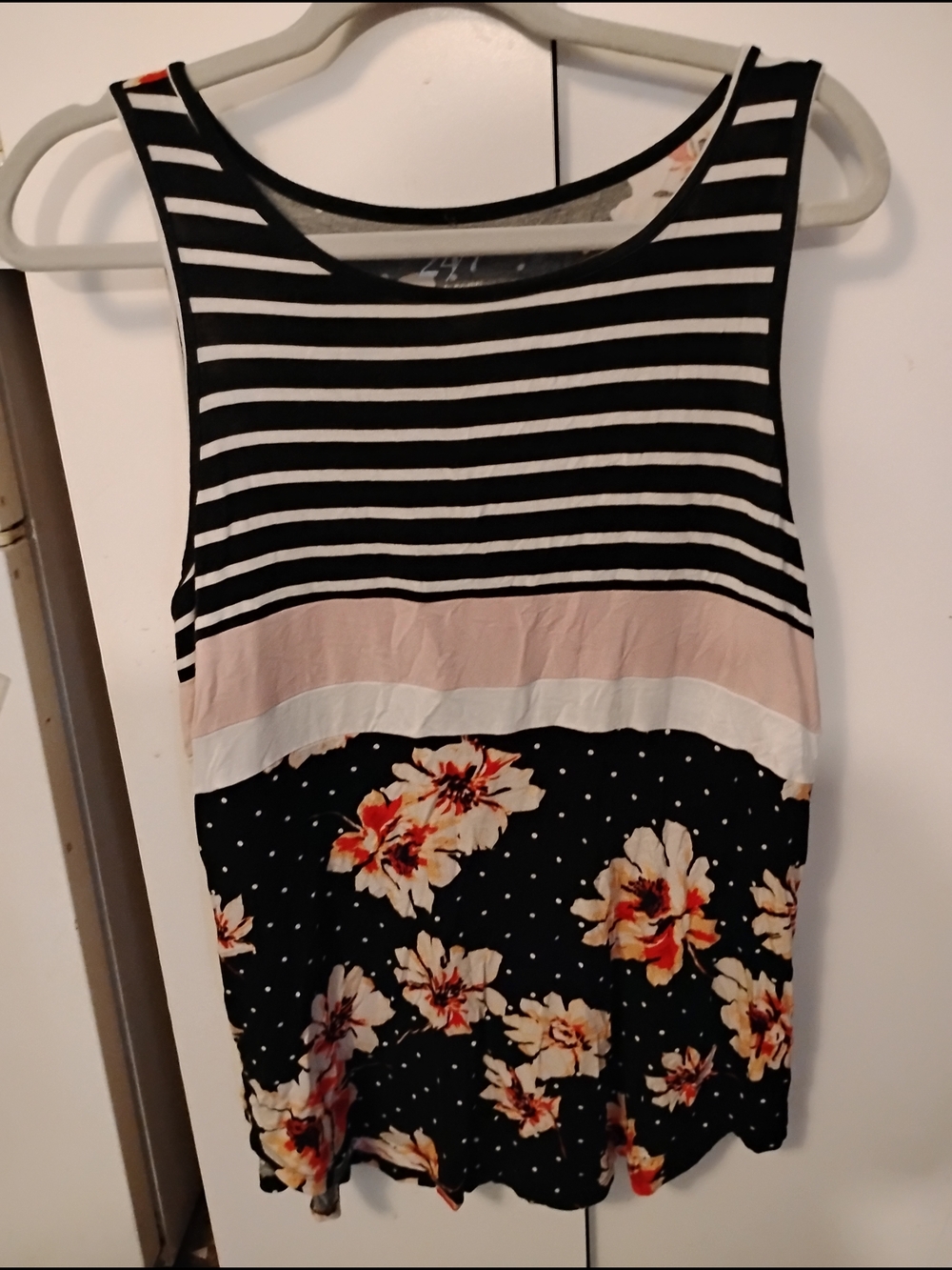 Maurices Black Striped & Floral Tank with Pink Band
